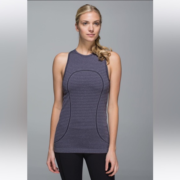 Lululemon Run: Swiftly Tech Tank Rugby Stripe Tonal Heathered Black Grape 8 - Picture 1 of 10